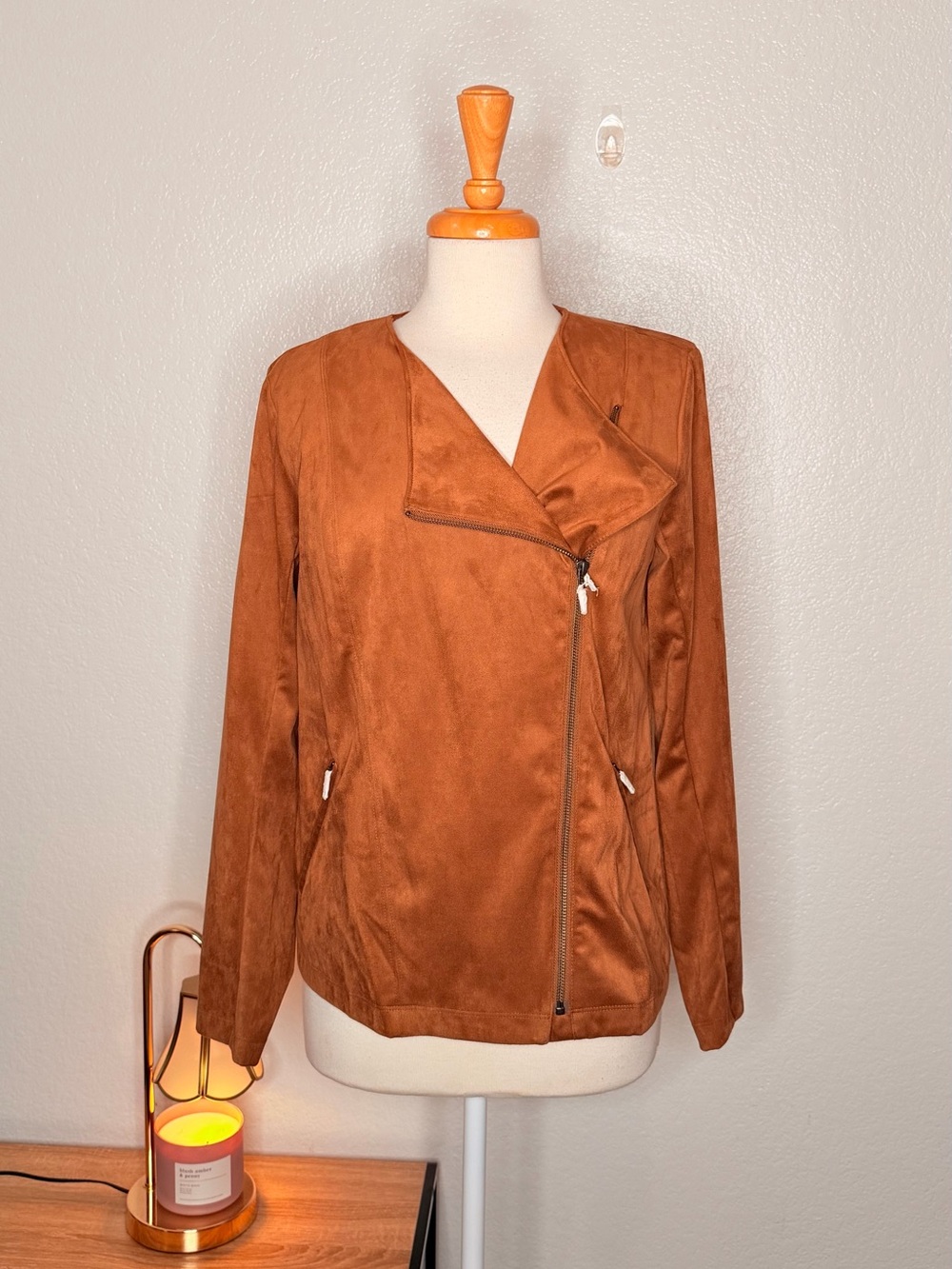 J.Jill Faux suede moto jacket camel brown sz. Small soft